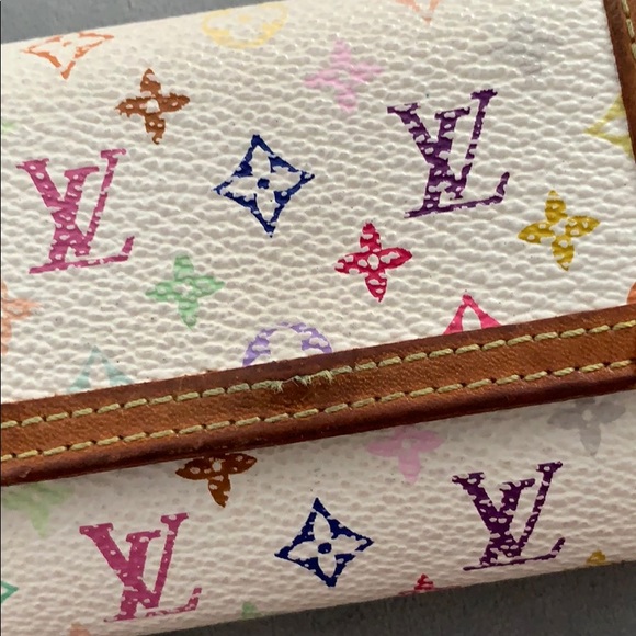 Authentic Louis Vuitton Murakami White Wallet Porte Monnaie Plat Coin Case - Picture 3 of 9